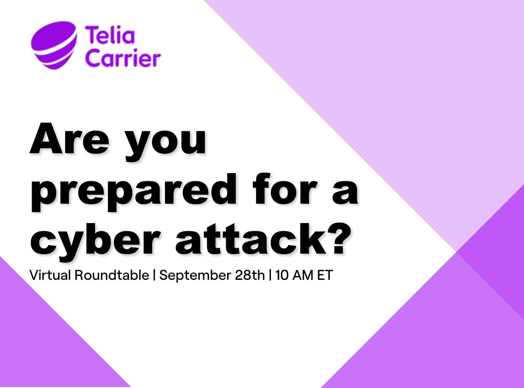 JSAEvents's tweet photo. Have plans tomorrow? Now you do. Join us for a @TeliaCarrier virtual event with industry experts ➡️Mattias Fridström of Telia Carrier and ➡️Andrei Robachevsky of @internetsociety.

Register here >  https://t.co/DTeOBp9q4m https://t.co/x7mFC1C3oQ