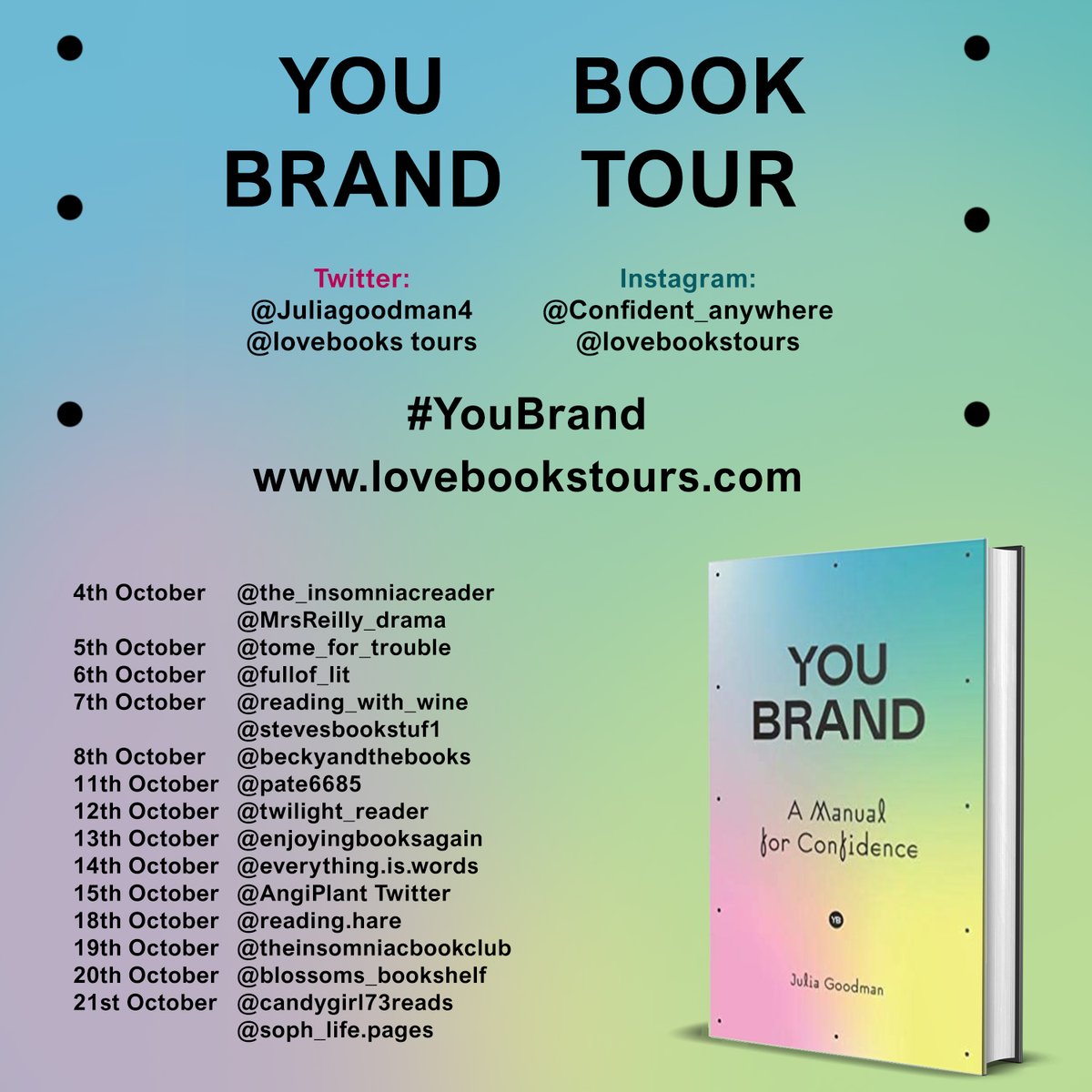 KellyALacey's tweet photo. Coming soon to @Lovebookstours
- #booktour  

YOU BRAND by Julia Goodman @Juliagoodman4
4th - 21st October 

 https://t.co/3PIMxdpOch  

#YOUBRAND #Honestbookreviews #Readers #Booktour #Bookstagrammers #Bookbloggers https://t.co/zhG1XfIx4w