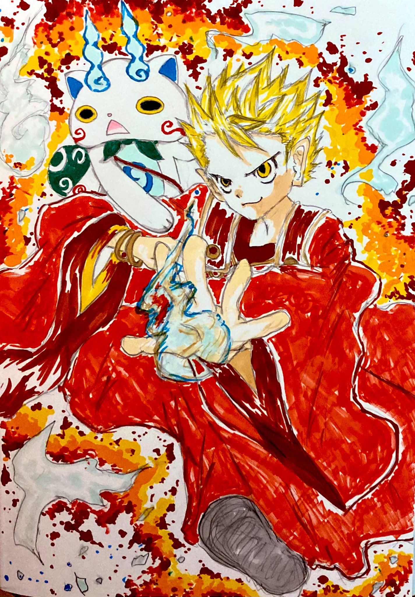 こゆ 荷物整理をしてたら大昔に描いた絵やら漫画がワンサカ出てきて懐かしさと恥ずかしさで倒れそう 妖怪ウォッチ にこんなシーンはなかったけど コマさんとエンマ大王が好きで描いた記憶です 映画やってたときだから15年の絵か 妖怪ウォッチ