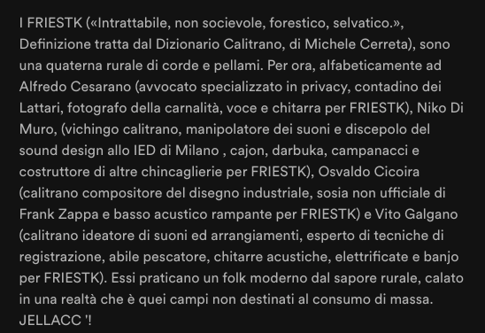 MessinaMarco's tweet image. Segnalo i FRIESTK, band calitrana di cui mi sono innamorato già nel leggerne le informazioni su spotify
open.spotify.com/track/2B3RykpM…