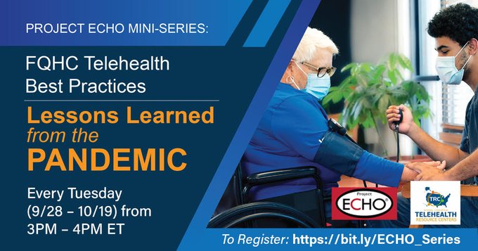 CenterTexla's tweet photo. The first installation of the #NCTRC 's Project ECHO mini-series on FQHC Telehealth Best Practices- Lessons Learned from the Pandemic is tomorrow! #telehealth #webinars #FQHC #COVID19 

Register here: https://t.co/MOyHDMocrY https://t.co/Nmuc72kbtt