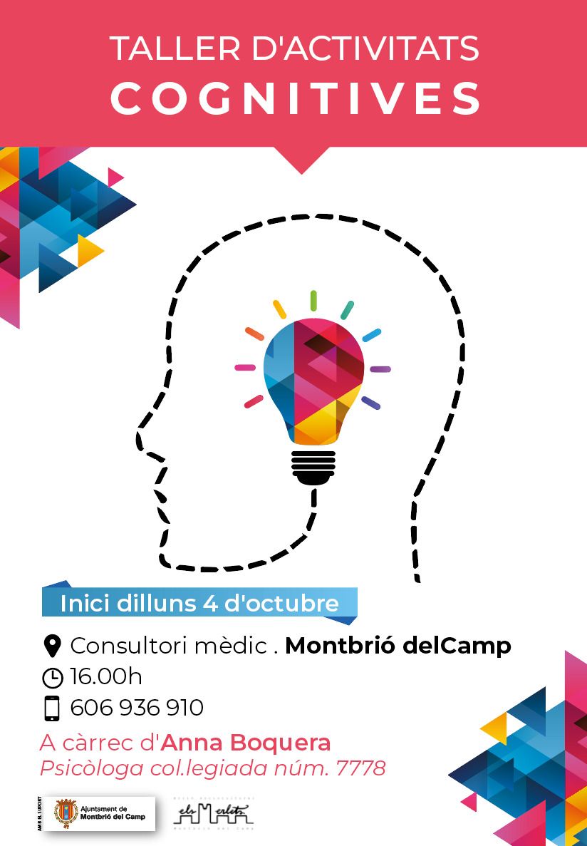 AMerlets's tweet photo. 🧠S'inicia el taller d'activitats cognitives a càrrec de l'Anna Boquera 👩🏻
 .
📆 Inici: 4 d'octubre de 2021
📍Consultori mèdic de Montbrió del Camp
🕓 16.00h
📞 Inscripcions: 606.936.910
.
Les persones interessades, poden assistir al taller per veure de què es tracta. https://t.co/8nnF14IlVB