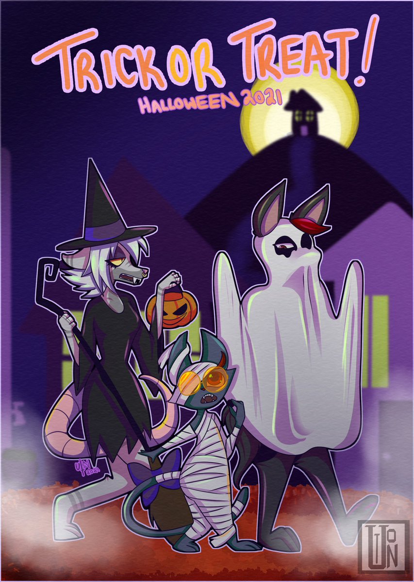 HAPPY EARLY HALLOWEEN!

I drew this a few days ago! But I couldn't wait! 

I love how this turned out, This is my Fursona Billie (The Opossum), <a href="/CallmeMembrane/">The Membrane</a> 's fursona Scotch (The cat) and @HowlinHoniahaka 's fursona Sheena (The Wolf)!

GET INTO THE SPOOKY SEASON EARLY!