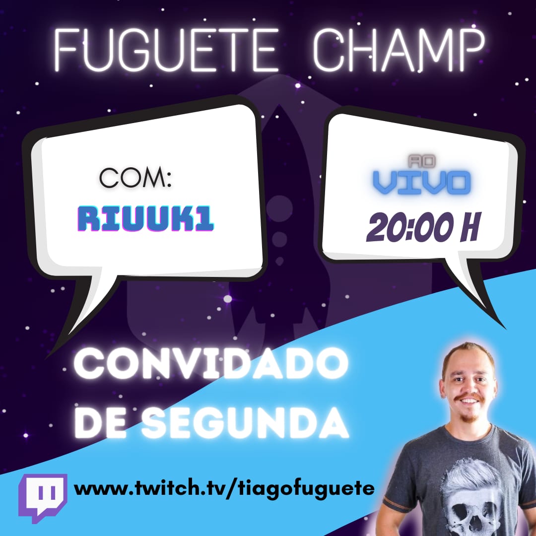 Salve Galera! 
Toda segunda-feira tem: FUGUETE CHAMP ás 20:00h 

E nosso Convidado de Segunda é o <a href="/RiuuK1/">RiuuK1</a> do Time <a href="/AsaBranca_MTG/">Asa Branca E-Sports 🌵</a> 
Vem jogar com a gente 😎

Inscrição FREE: mtg.cardsrealm.com/tournament/1jo…
e ao vivo twitch.tv/tiagofuguete