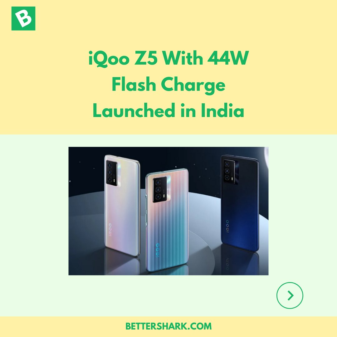Bettershark's tweet photo. The iQoo Z5 packs a 5,000mAh battery with 44W flash charge support. The phone has a side-mounted fingerprint sensor and also supports Face Wake facial recognition. 

Follow us for more such updates.

#Bettershark #Fullyloaded #iQOOZ5 https://t.co/jQCrOO0xHc