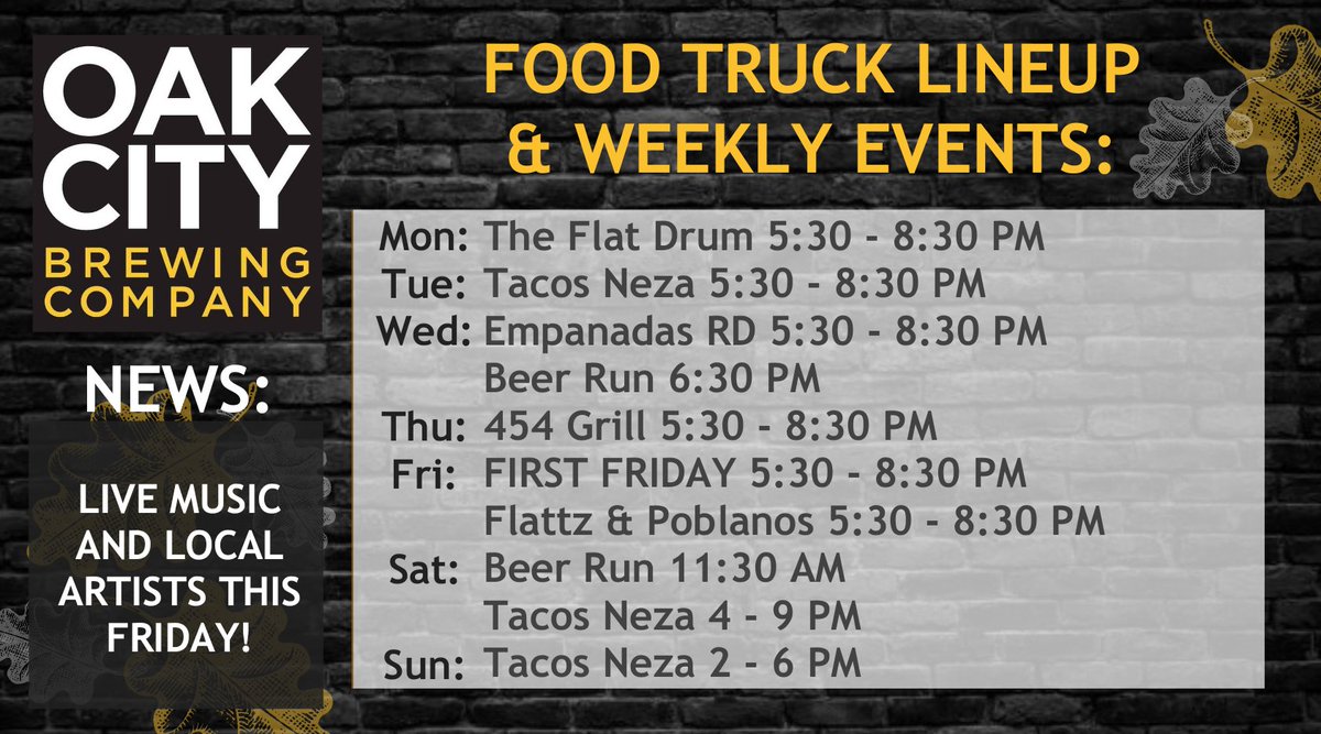 OakCityBrews's tweet photo. NEW TRUCK ALERT FOR TONIGHT and lots of truck changes throughout the week 👀🍗
.
🎃 First Friday with pumpkins and mums from Pope Farms - Knightdale.  Live music on Friday, food trucks, and vendors🎵
.
#OakCityBrews #beer #craftbeer #brewery #foodtrucks #pumpkins https://t.co/GtfppoJ9Xw
