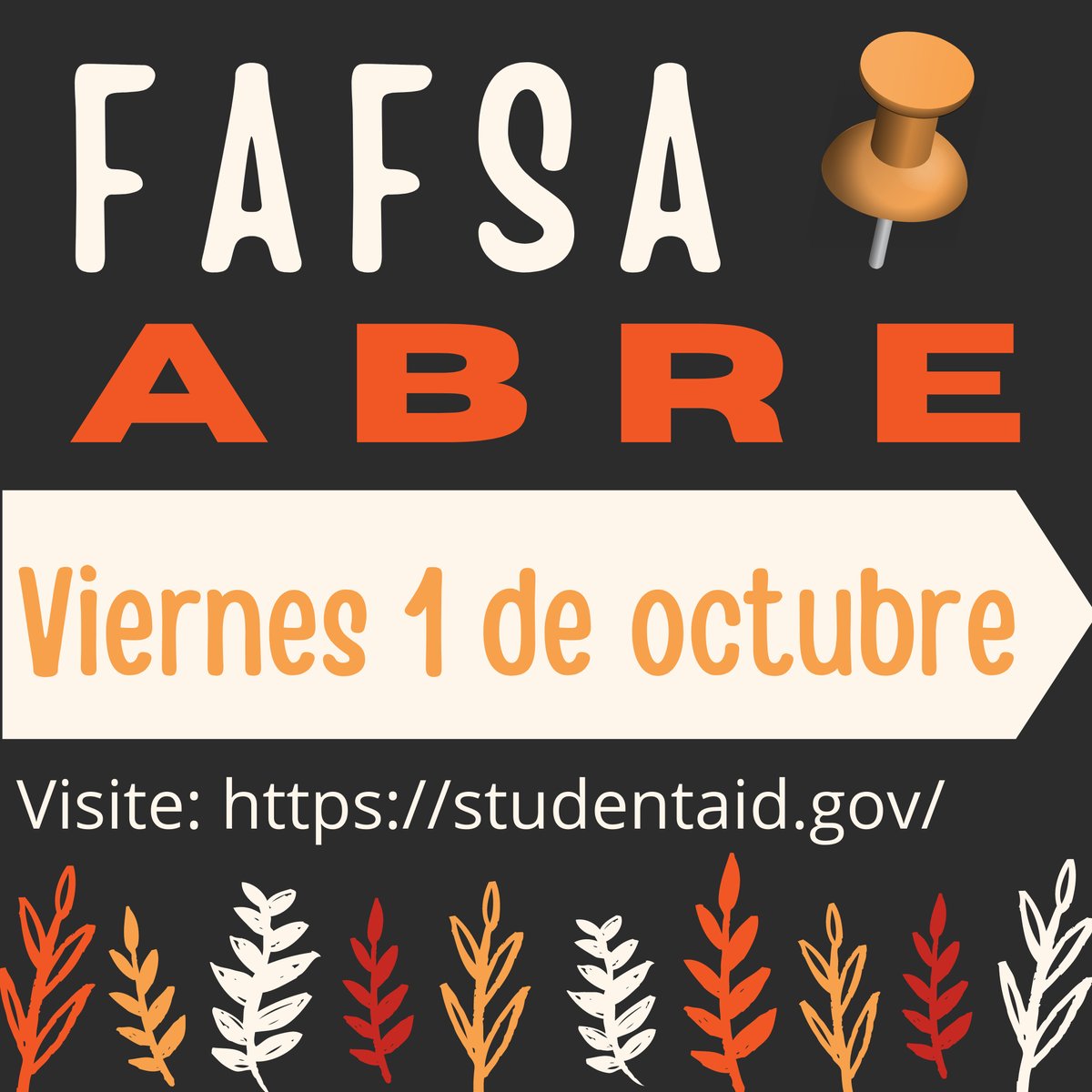 cfbAltEd's tweet photo. Hey CFB Seniors!
FAFSA opens October 1st. Make sure you have an FSA ID before completing the 2022-2023 FAFSA form. 
 
¡Hola studiantes de grado 12 de CFB!
FAFSA abre el 1 de octubre. Asegurese de tener su FSA ID antes de completar la forma FAFSA para el 2022-2023. https://t.co/Pyw3ivIeXg