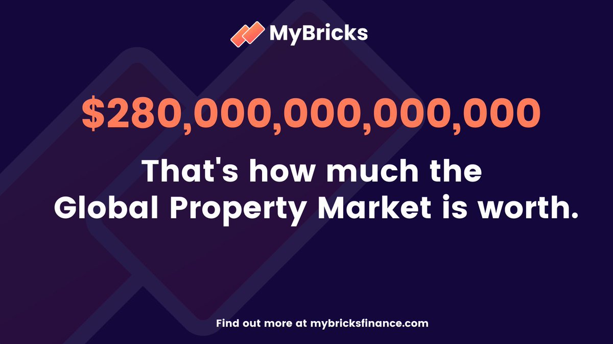 MyBricksFinance's tweet photo. Did you know that the global property market is valued at over $280,000,000,000,000 (trillion)? 

That's a lot of zero's 🙂

Imagine if JUST 0.1% of that market was tokenised on the #blockchain. 

You'd be left with a market valued at $280 BILLION. 

👉 https://t.co/h5hRE4Du2w https://t.co/ljGgyzH8cy