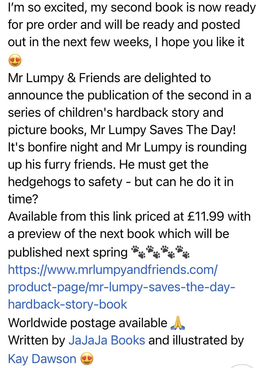 LumpyandFriends's tweet photo. I’m so excited, my second book is now ready for pre order and will be ready and posted out in the next few weeks, I hope you like it 😍
Available from this link priced at £11.99 with a preview of the next book.🐾🐾 @JaJaJaBooks 
https://t.co/X4WgAfk6VO
Worldwide postage available https://t.co/pgJSOeYuwQ