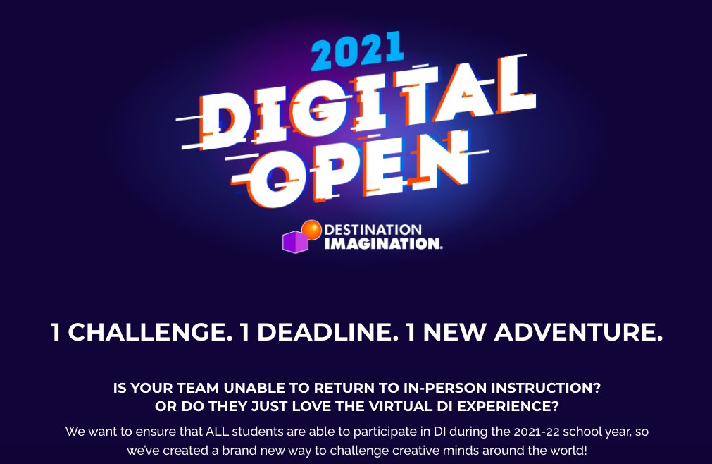 MBDI (@mbdestimag) on Twitter photo Looking for a new DI Opportunity? Check out the 2021 <a href="/IDODI/">Destination Imagination</a> Digital Open. Visit destinationimagination.org/digital21/ for further details! Looking for a new DI Opportunity? Check out the 2021 <a href="/IDODI/">Destination Imagination</a> Digital Open. Visit destinationimagination.org/digital21/ for further details!