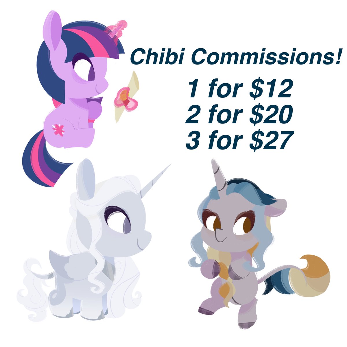 EthereanUnicorn's tweet photo. Reopening chibi commissions/ych’s again to save up some money! The information and choices are in the pictures below! Dm me if interested!
#mlp #mylittlepony #ych #chibi #commissionsopen #mlpoc https://t.co/AZjPLHaOnP