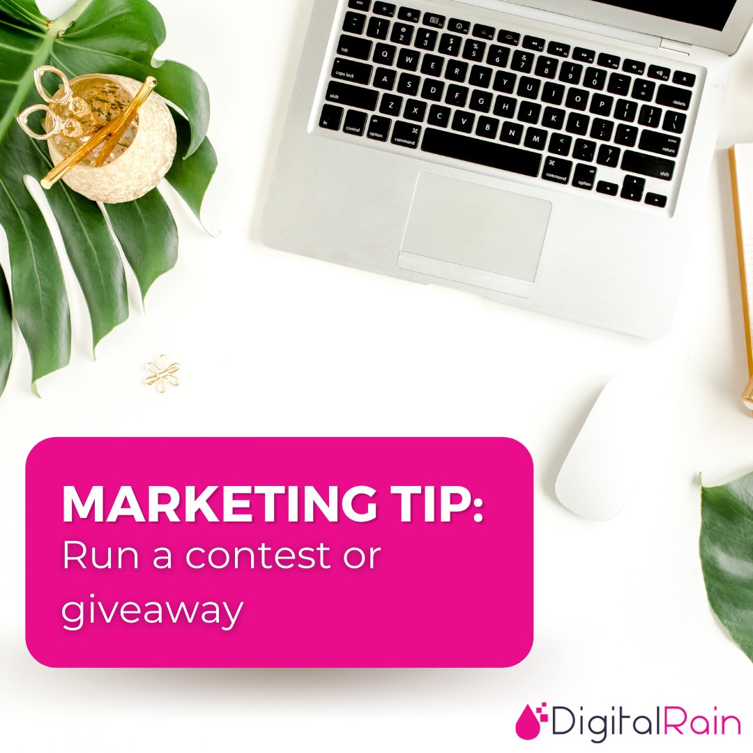 DigitalRain_inc's tweet photo. Here’s another helpful #MarketingTip for you – run a contest or giveaway on social media! There’s no better way to get your brand name out there than to have your current followers share, comment, or like your social media posts for a chance to win a free prize. 🏆
#DigitalRa https://t.co/ByhuQXr7wp