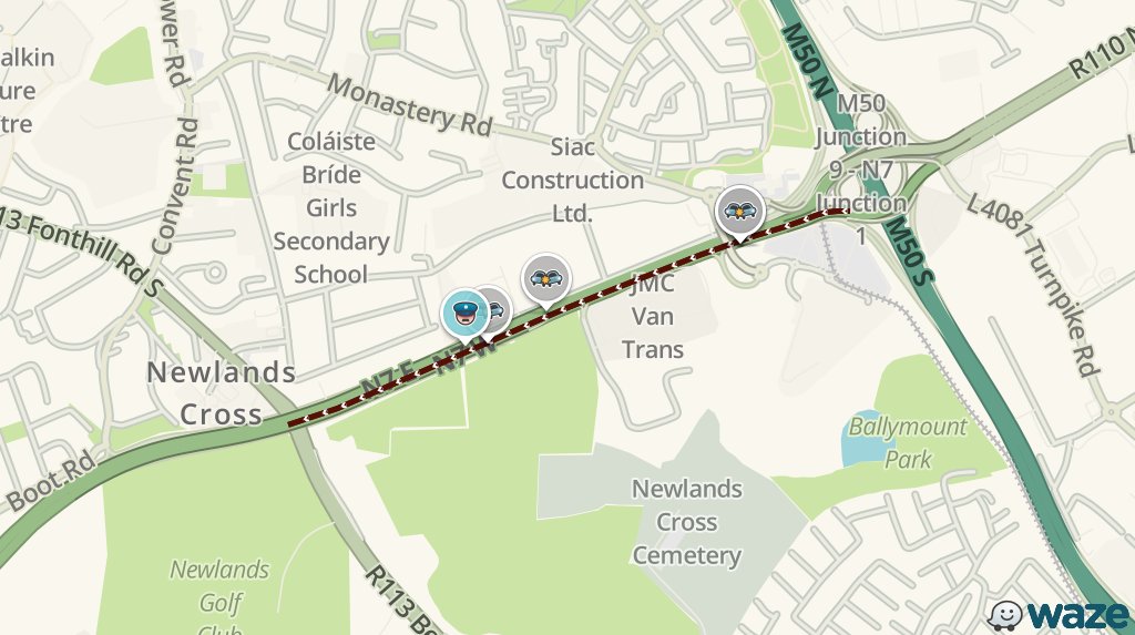 WazeTrafficDUB's tweet photo. UPDATE: N7 W near Kingswood still jammed. Will add 20m to your drive #dublintraffic https://t.co/4K5JWfnJqc https://t.co/1F5DDfZspE