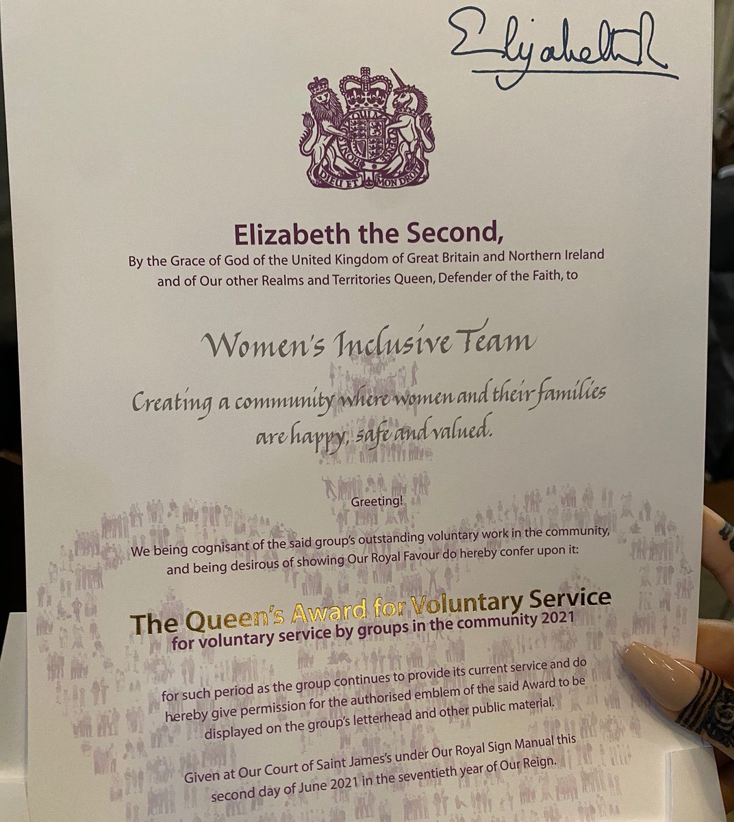 WomenInclusive's tweet photo. Our CEO @SafJama collected our Queens Award for Voluntary Service at @wabbey today! HUGE achievement for all the team at the Women Inclusive Team๐ #volunteers #community #TEAMWIT #Towerhamlets https://t.co/6FTLC8Sgo8