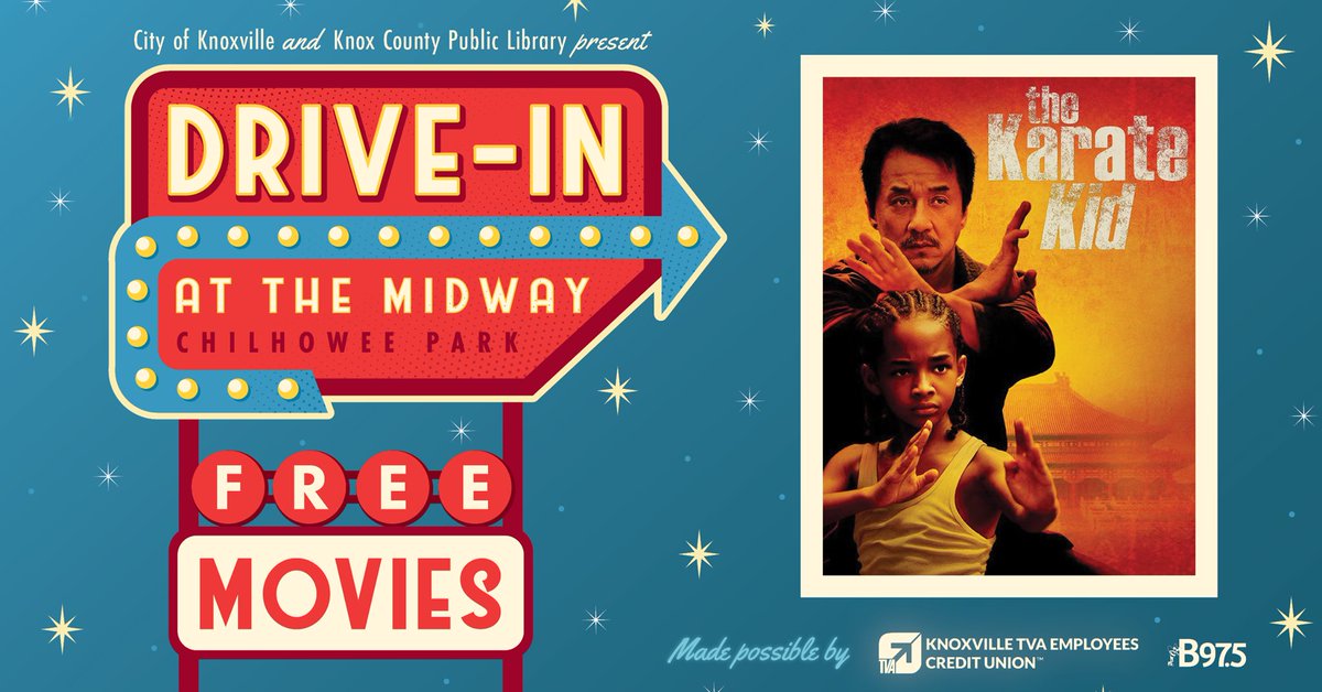 Coming to <a href="/ChilhoweePark/">Chilhowee Park</a> Fri, Oct 1: the season's first Drive-In at the Midway! The gate off Beaman St opens at 6 p.m., and the movie begins at 7:30 p.m. We'll be there with free bags of books for moviegoers. More info at knoxlib.org/movies. <a href="/knoxreads/">Knox County Public Library</a> <a href="/CityKnoxvilleTN/">City of Knoxville</a>