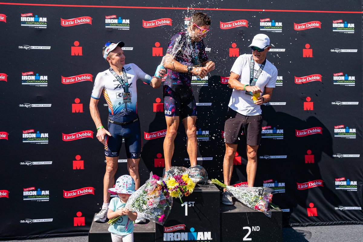 IRONMANtri's tweet photo. Joe Skipper (GB) Lionel Sanders (CAN) and Ben Hoffman (USA) celebrate after the Little Debbie IRONMAN Chattanooga presented by McKee a Family Bakery. https://t.co/kmj0sq6eKB