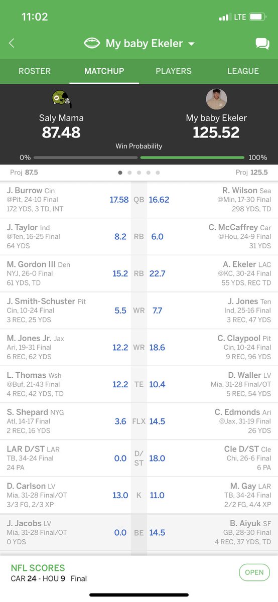 michaelhan39c's tweet photo. @AustinEkeler  thank you for helping me win this week dude! Can’t wait for future weeks. https://t.co/0SPqHp3dBn