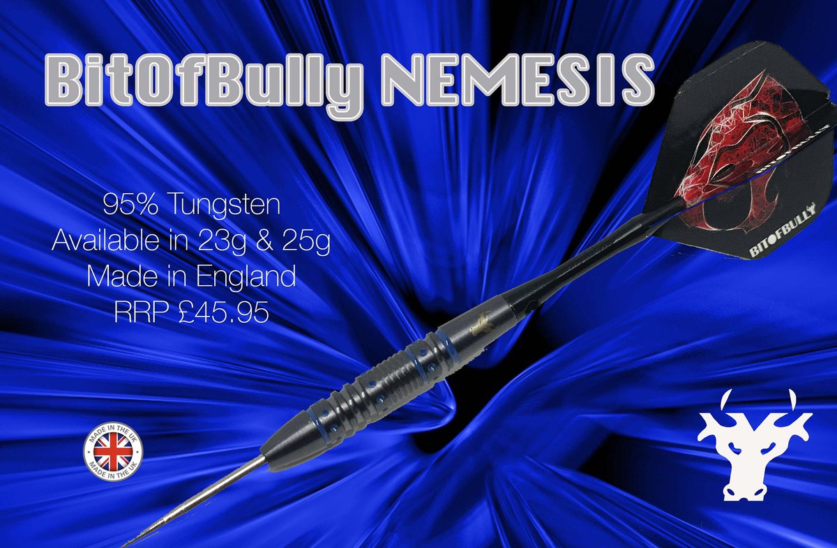 Bitofbullydart's tweet photo. BitofBully Nemesis steel tip dart set🎯
95% tungsten 
Made in England 
23 &amp; 25g available 
£45.95 per set 
*try before you buy service in store *
https://t.co/Jqfq1Hlrmu

#bitofbully #bitofbullydarts #thebullcafe #nemesis #darts #tungsten #dartsofinstagram https://t.co/L33Mc0utRR