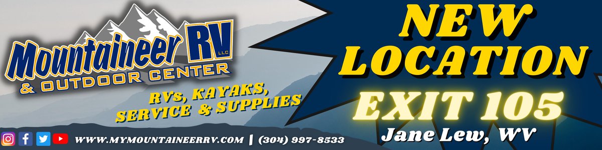 MountaineerRv's tweet photo. ‼️TODAY IS THE DAY‼️

WE ARE NOW OPEN AT OUR NEW LOCATION! ✅

📍1650 HACKERS CREEK RD, JANE LEW, WV, 26378!!

COME VISIT MOUNTAINEER RV &amp; OUTDOOR CENTERS ✨NEW HOME!!✨

🔹WE ARE OPEN TODAY 8:30AM to 5:30PM!

#westvirginia #ohio #Pennsylvania #virginia #espn #camplife #travel https://t.co/gFGS3WrALo