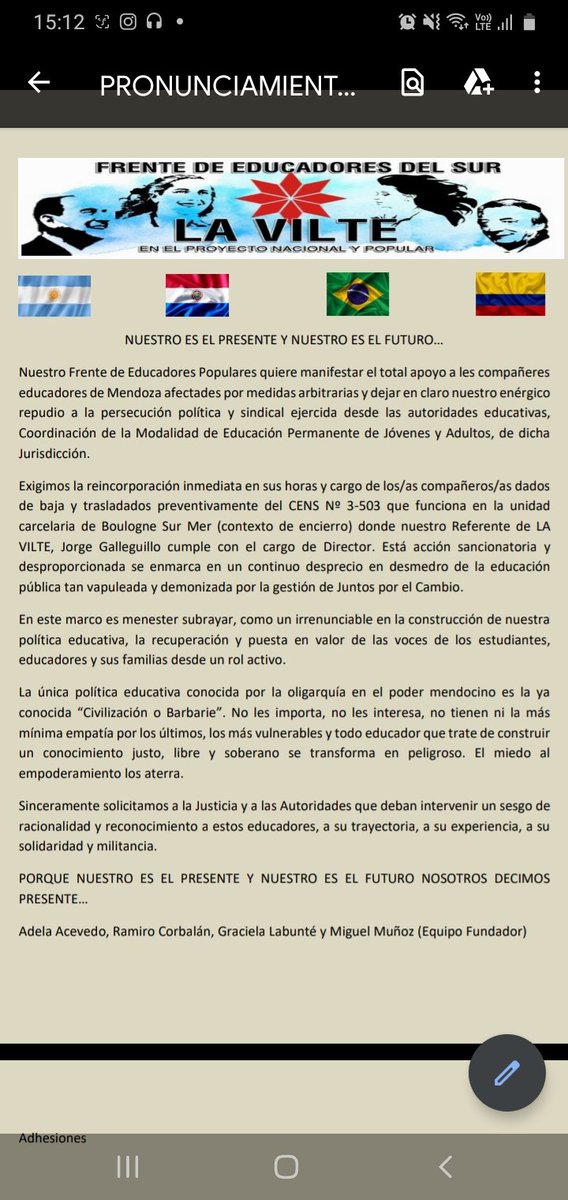 Pueden adherir si lo desean.... Gracias por divulgar!
#LaVilteEducaciónPopular