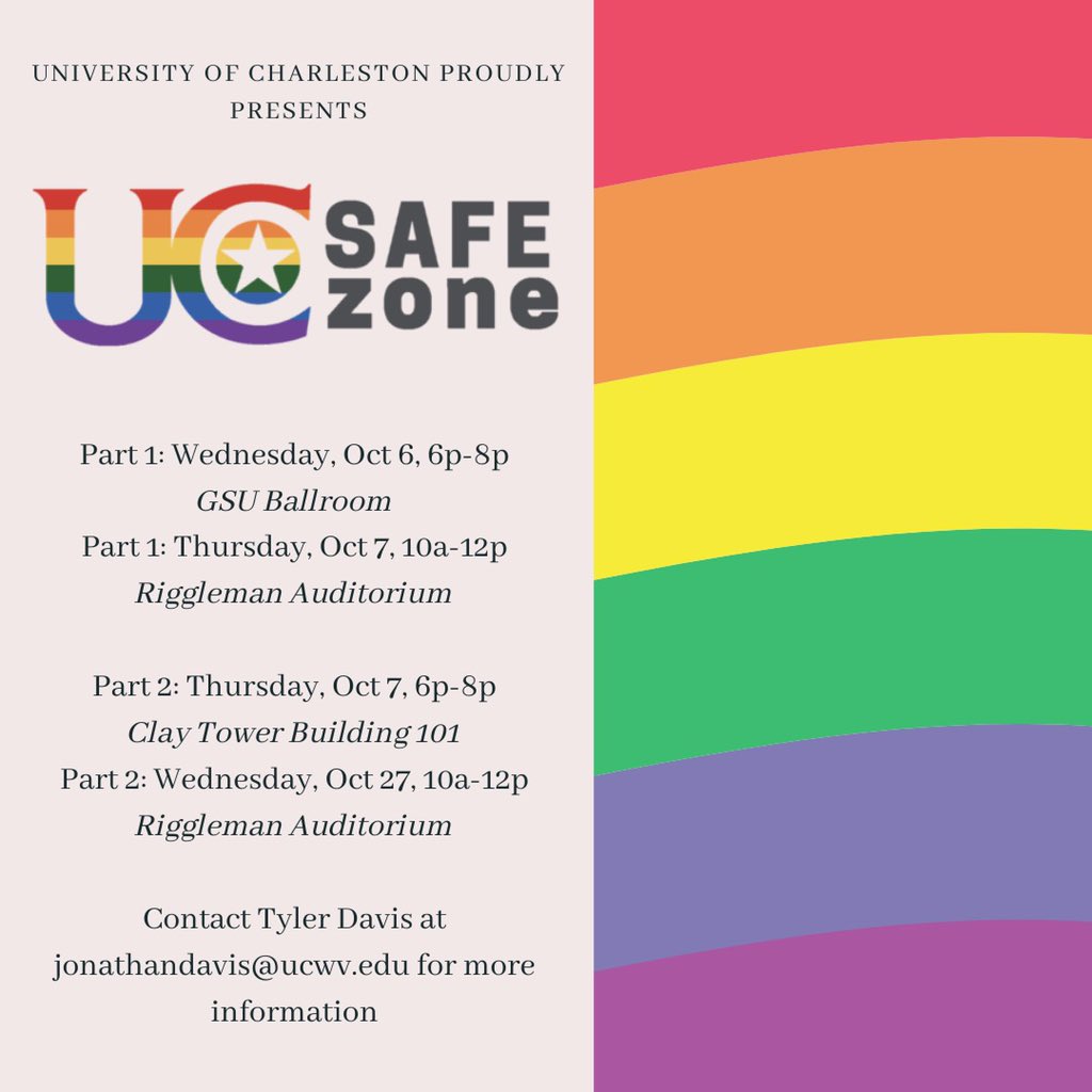 UCWV_ResLife's tweet photo. Peep the New University of Charleston Safe Zone Logo! 

We are so excited to announce we’ve added another session in October for anyone who may have missed our session last week. 

Join Residence Life as we offer our very first Safe Zone Training to UC Students AND UC Employees! https://t.co/kh4jcSv1ZX