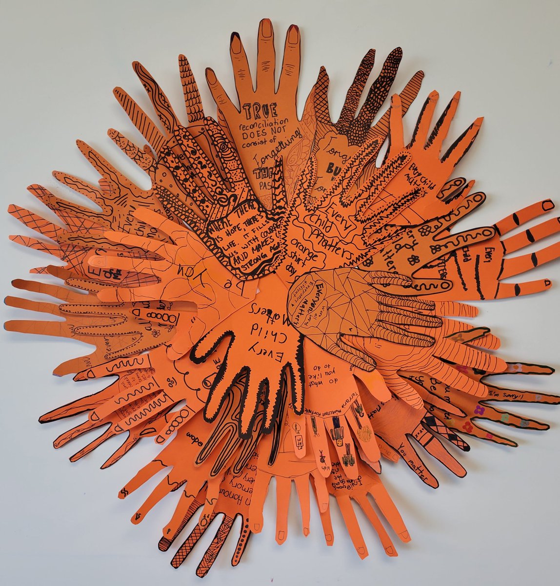 msamdonnelly's tweet photo. Starting off Truth and Reconciliation week with conversations on cultural and individual identity. Creating handprints reminding us to all be proud of our identities and researching and celebrating Indigenous practices and traditions 🧡 @CLMSrvs @rvsed https://t.co/Ljbzp503bm