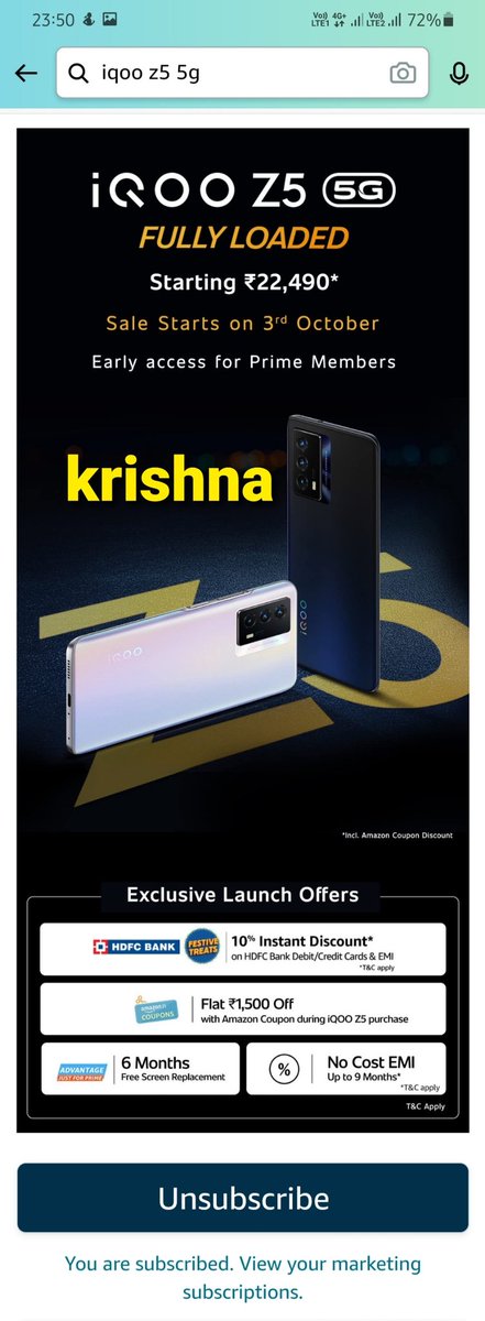 krish23jr's tweet photo. @amazonIN
Subscribed and enjoyed the Launch of #iQOOZ5
#FullyLoadedContest
#AmazonSpecials
I am a prime member
Hope to the lucky one to win this beast https://t.co/0XUnQ62t8g