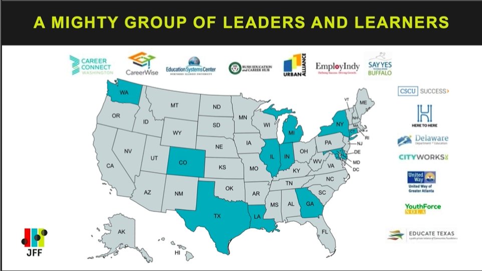jfftweets's tweet image. Welcome to all our Building Equitable Pathways partners! @careerconnectWA @careerwiseco @CityWorksDC @DEPathways #ddoe @EducateTexas @EdSystemsNIU @EmployIndy @heretoherebx @reachatrush @SayYesBuffalo @CSCUnews @unitedwayatl @UrbanAlliance @YouthForceNOLA #equitablepathways