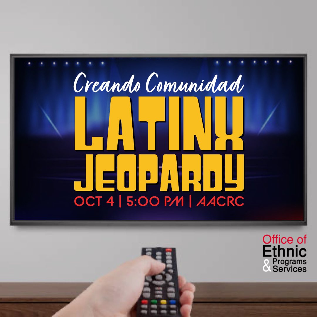 Think you know a lot about Latinx culture? Then join us on October 4th at 5:00 PM for a fun evening to test out your knowledge on Latinx culture, history and trivia... aaaaand win some swags! ✨ 
#lhm #latinxheritagemonth #latinxjeopardy