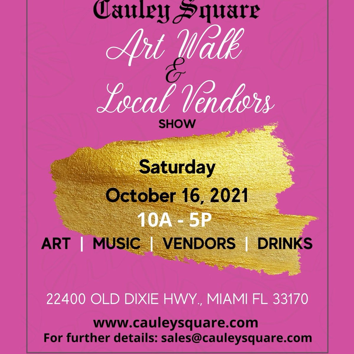 Call for Entry local Artists - painters, sculptures, hand made goods -  join us on 10/16 for our Annual Art Walk - email sales@cauleysquare.com

#artwalk #miamiart #Miami #events #localartist