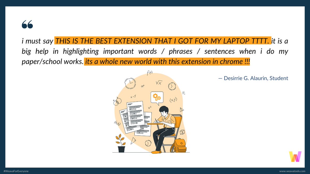 weavatools's tweet image. Install #Weava, the lifetime #free #studytool for your #school work, including #assignments and group #projects with your teammates! 

Click to install: cutt.ly/EnPwBKa 

#chromeextension #webhighlighter #academictool #researchtool #highlight #annotate #organize #citation