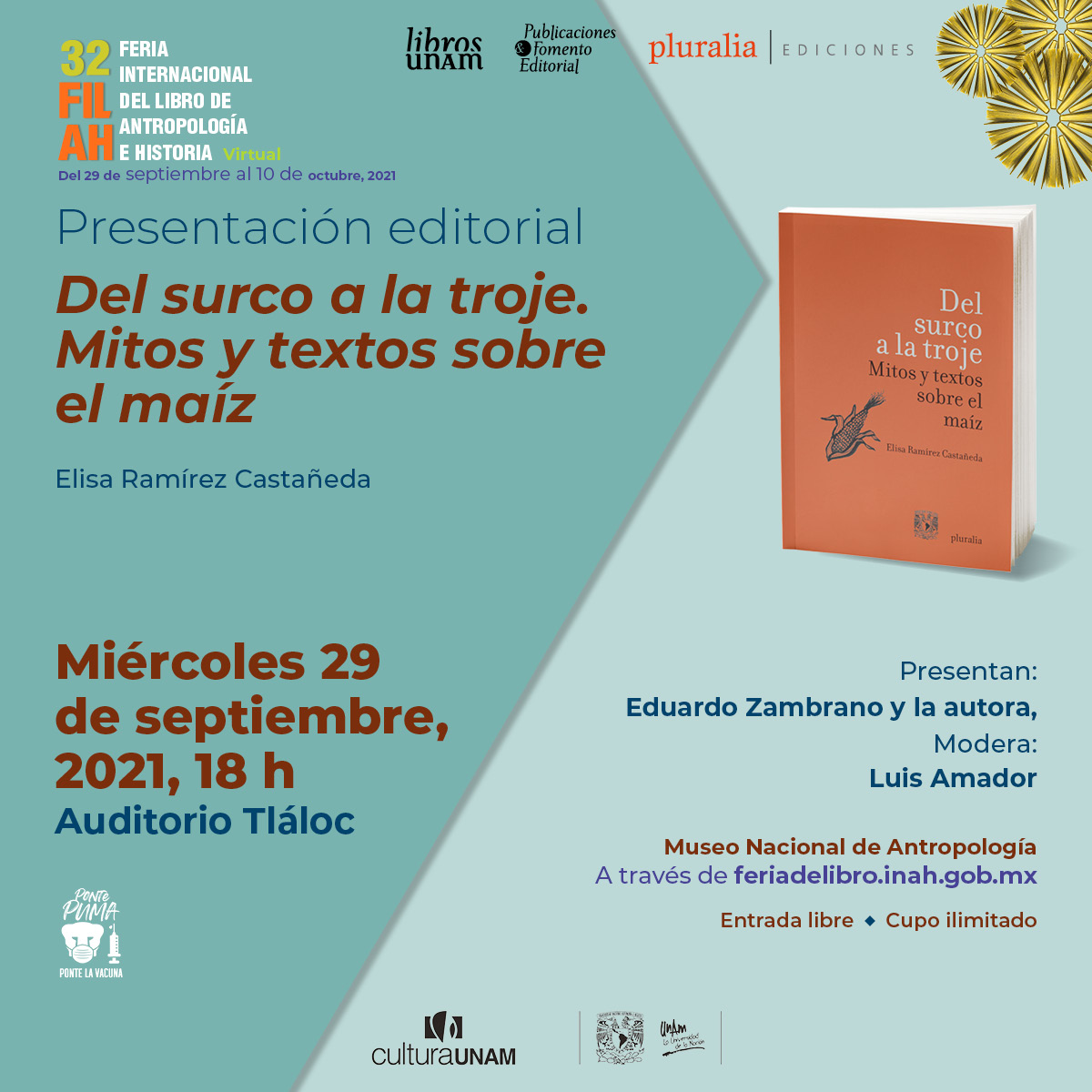 librosunam's tweet photo. 🤩¡No te pierdas la presentación de _Del surco a la troje. Mitos y textos sobre el maíz_, con Elisa Ramírez, Eduardo Zambrano y Luis Amador! 🌽¡Te esperamos este 29 de septiembre a las 18h!👉 https://t.co/2L1E6ROlwI 🙋🏾♀️ @INAHmx #LibrosUNAMenCasa #pluraliaediciones https://t.co/BtU7UNbuv0