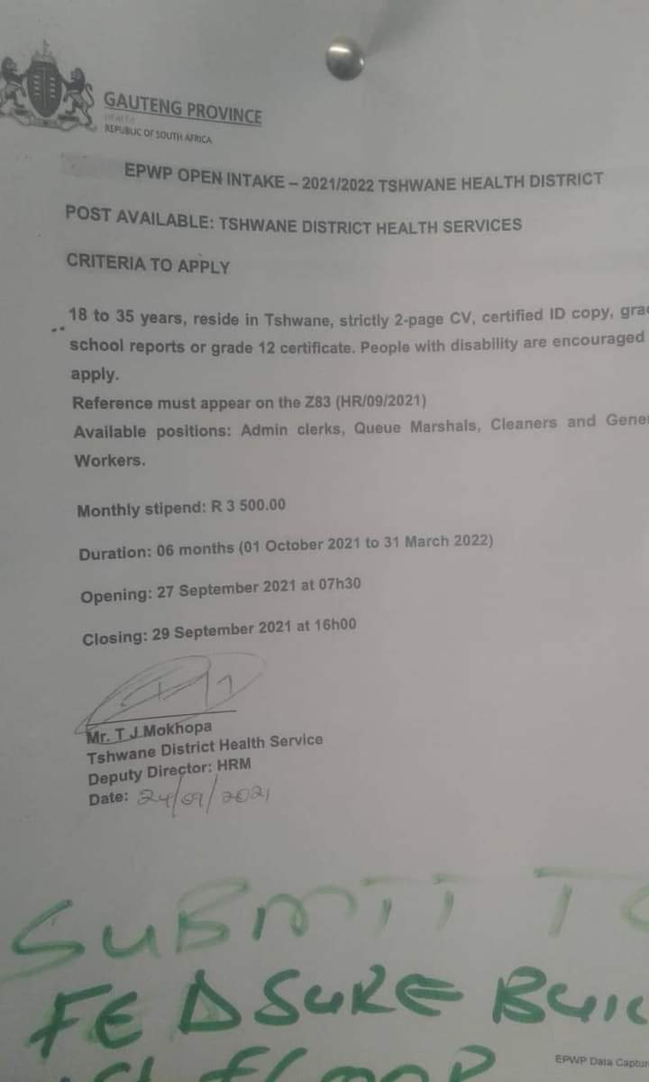 MetjahTebogo's tweet photo. Job vacancies ❗❗ 
Please retweet 🙏 🙂 https://t.co/KkoDD8nmqq