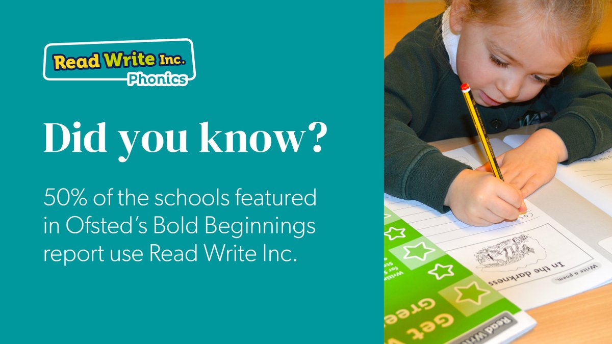 OUPPrimary's tweet photo. Did you know 50% of the schools featured in Ofsted’s Bold Beginnings report, which focuses on good and outstanding primary schools, use Read Write Inc.? Read Write Inc. Phonics: transforming reading progress for every child in every school. Find out more: https://t.co/QaXYgIeb7h https://t.co/4ib0oWSRde