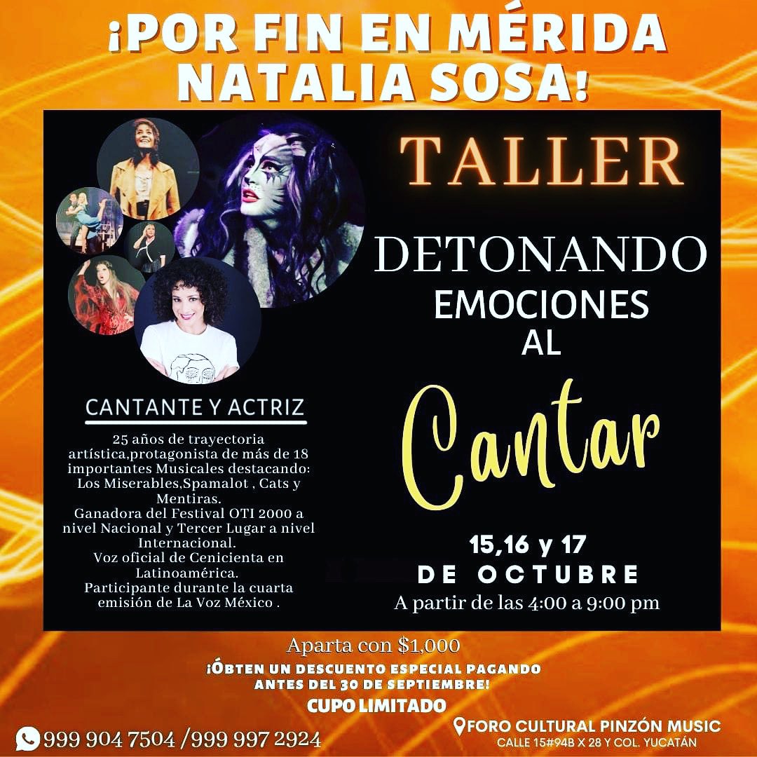 NataliaSosaDiva's tweet photo. ¡Gracias #Mérida por la respuesta a este taller! ¡Quedan pocos lugares !😉 https://t.co/jRStrlwXL3