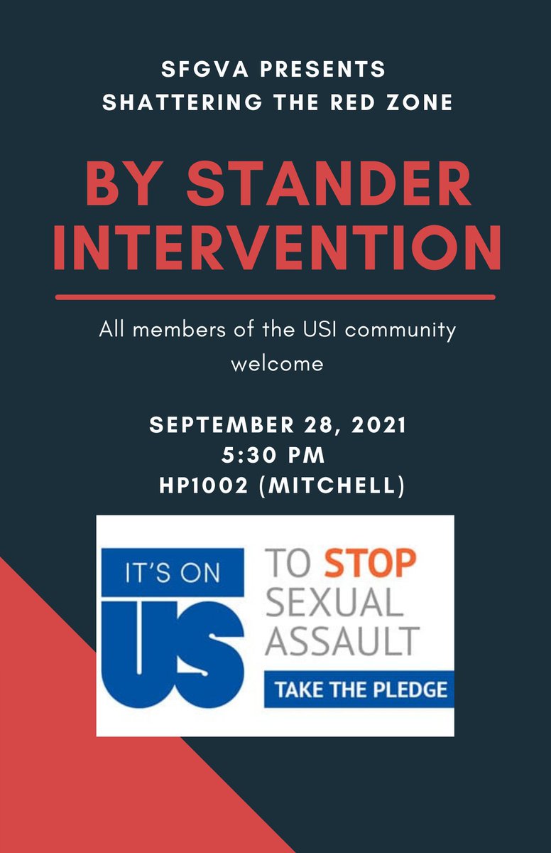 USI_REC's tweet photo. Being an active bystander means taking action when you witness something concerning. Join @_USI_SFGVA tomorrow for Bystander Intervention training, and learn how you can be part of the solution #itsonus https://t.co/mXXSMf5EjE