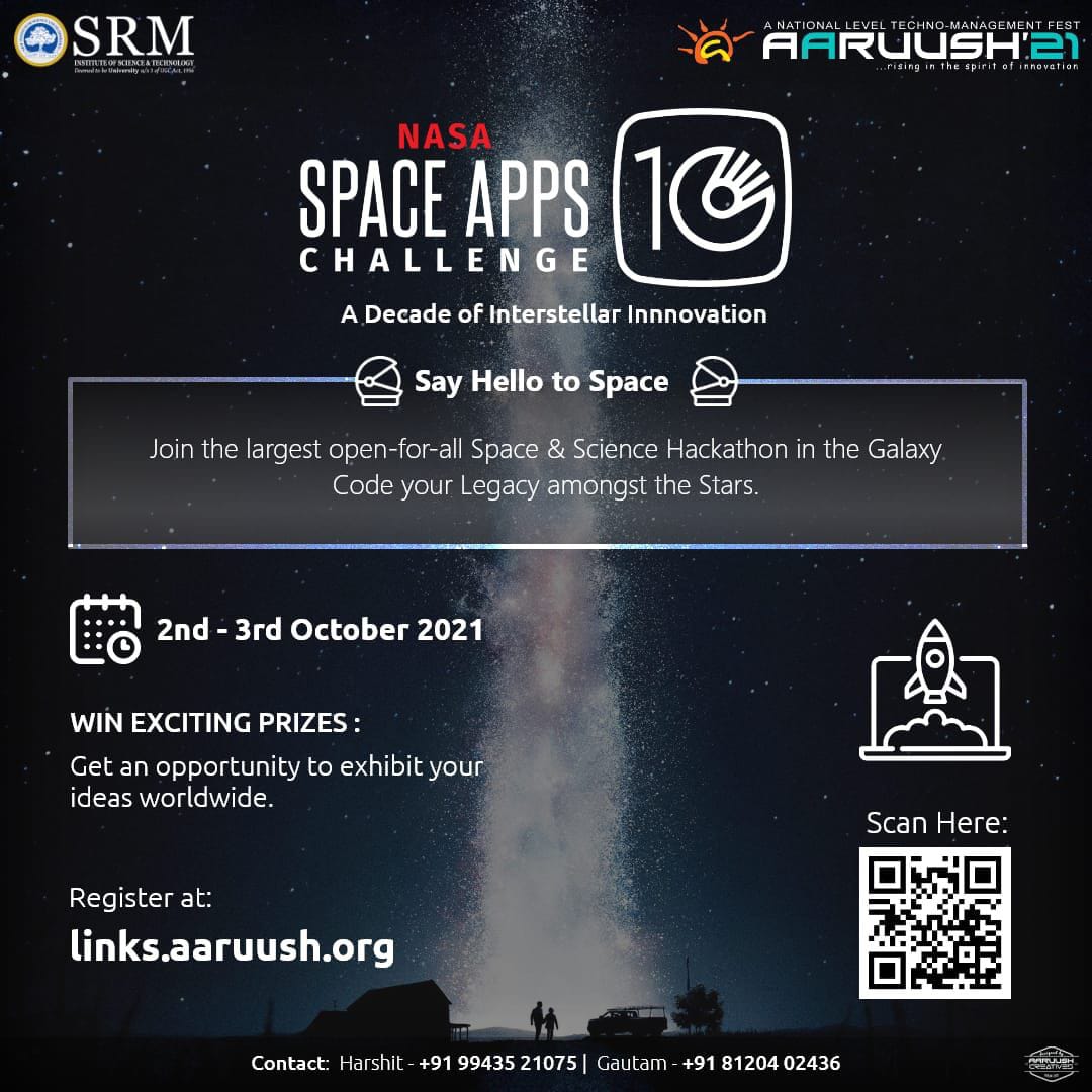 sidcaastic's tweet photo. LAST FEW DAYS LEFT❗
Launch your journey to glory by joining the Space Apps Community. As this powerhouse of innovation draws nearer, SIGN UP &amp; REGISTER NOW for NASA Space Apps Challenge at https://t.co/ZHBwEnUpFI 

#NASA #Aaruush #SRMIST #Tech #ArtificialIntelligence #SpaceApps https://t.co/sggPtfNuuf