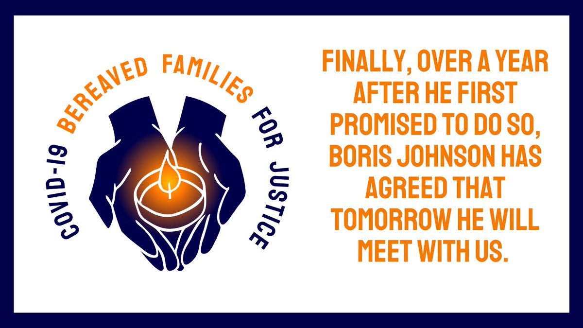Finally, over a year after he first promised to do so, Boris Johnson has agreed that tomorrow he will meet with us. 

1/5 #CovidInquiryNow