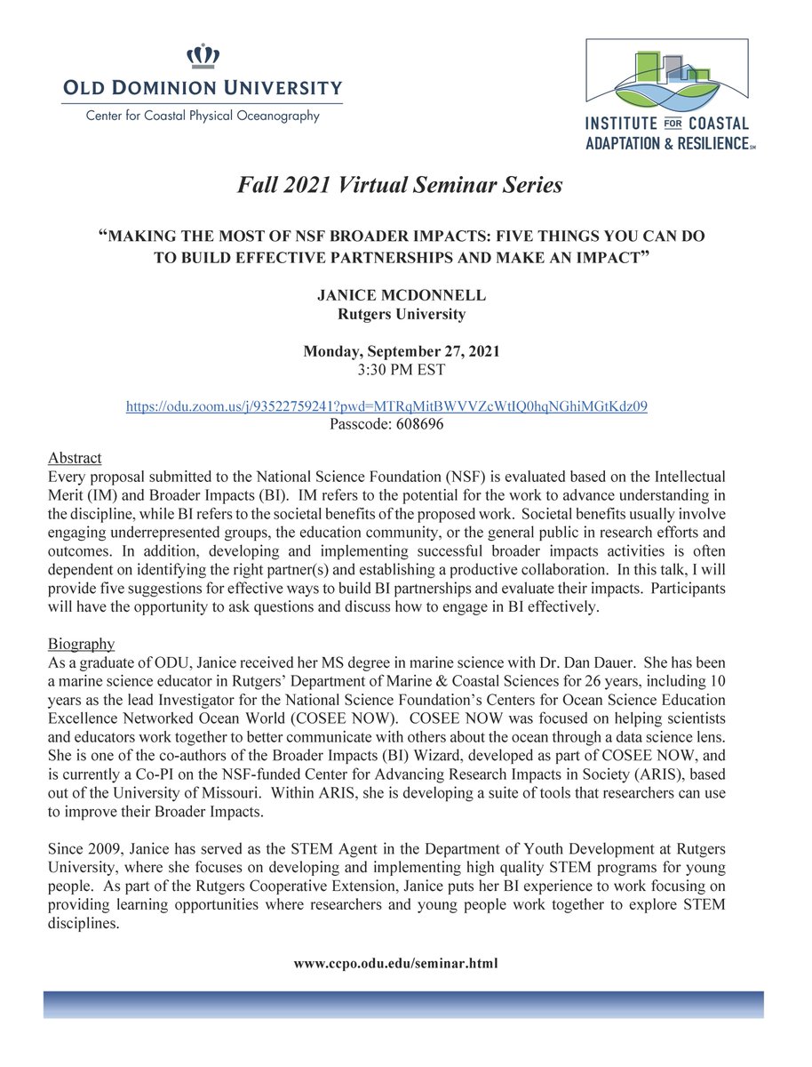 Today at 3:30pm! 
Feel free to live stream the meeting! 
ccpo.odu.edu/seminar.html
