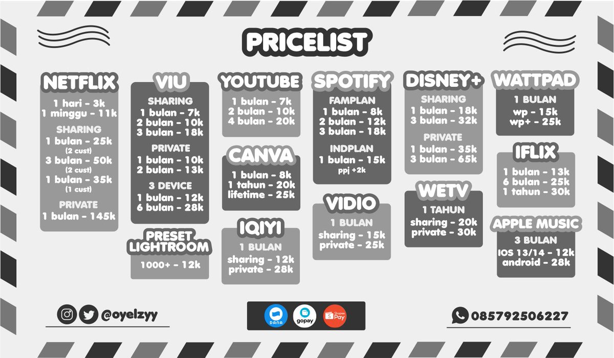 halloo!
kamu lagi bingung nyari app premium?
order di aku aja yuk.bergaransi dan aman bgt nih<3
payment bisa bgt via dana, shopee &amp; gopay nih.
langsung gas wa/dm aku yuk buat order hihi 🥳💟

t Netflix wetv iqiyi spotify viu disney 
#zonauang #zonaba #zonajajan #apppremium