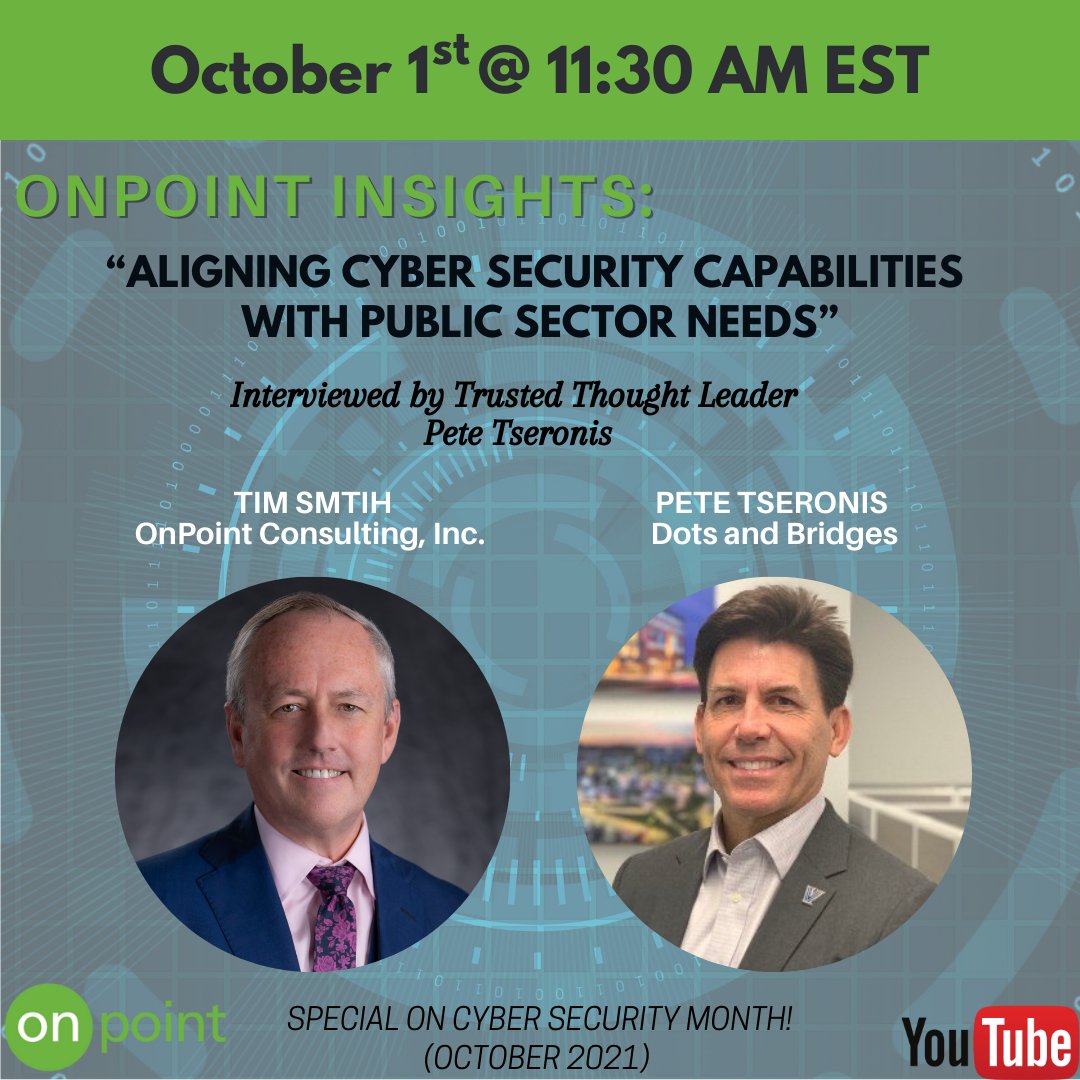 OnPointCorp's tweet photo. You've still got time to register! Hear Government leaders @timsmith1223 and @tseronis discuss Cyber security and the public sector. Available 10/1 @ 11:30 AM! #technology #cybersecurity #infosec #onpointmedia #cybersecuritymonth
https://t.co/x5mfXlrly8 https://t.co/wVrv11uGuO