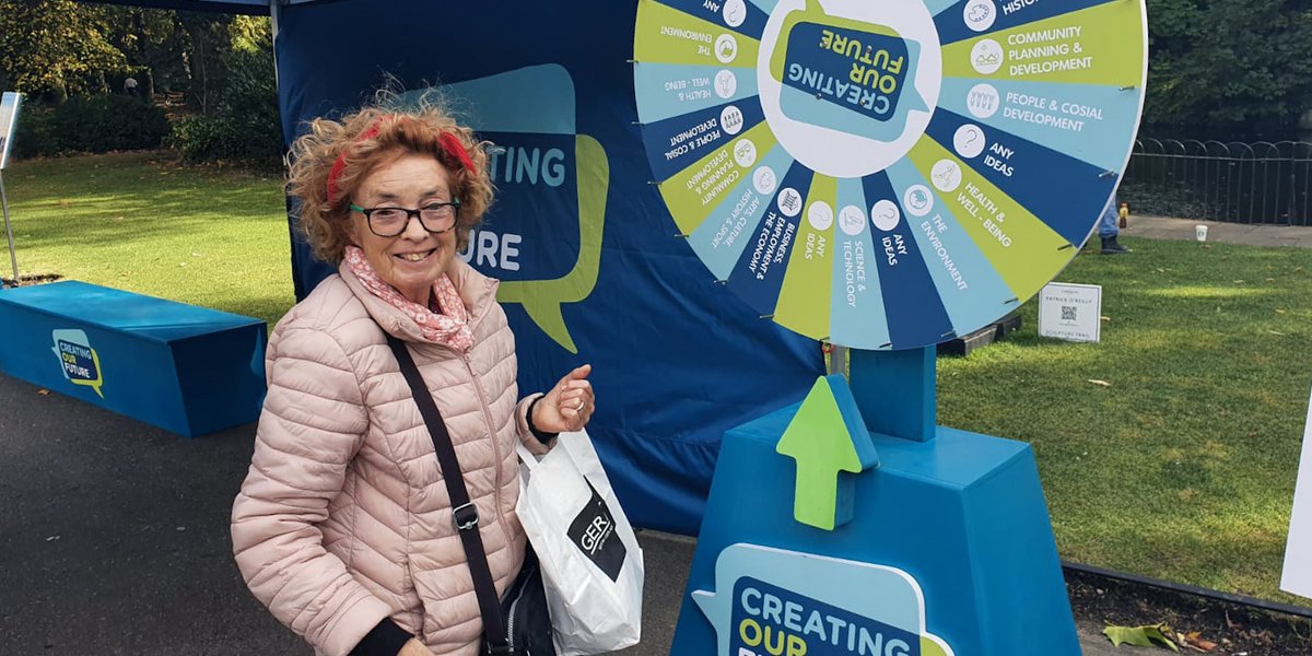 Patricia Dolan spinning the wheel at St Stephens Green and submitting great ideas on how to improve services for older people and end social isolation.
#CreatingOurFuture