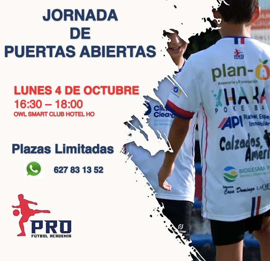 ⚽Jornada de puertas abiertas
📍Lunes día 4 / Owl smart club
🕛16:30

🔵⚪🔴¡¡Sesión de tecnificación!! Ven y conoce <a href="/PROfutbolacadem/">PRO Fútbol Academia</a> 🔵⚪🔴

<a href="/JaenSquare/">JaénSquare ©</a>