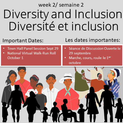 ICcmtgc's tweet photo. Le thème de la deuxième semaine est la diversité et l'inclusion ! Soyez à l'affût de notre une séance de discussion des plus intéressantes, et de la course à pied virtuelle nationale ! Nous attendons avec impatience votre participation ! #IRCCDonne
@hdfcode @FraserValentin4 https://t.co/r97JEtitl5
