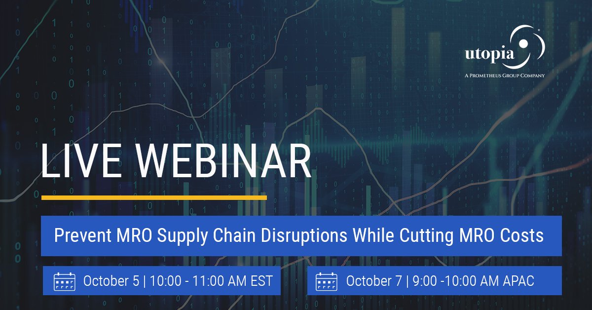 UtopiaInc's tweet photo. #COVID19 taught us how fragile MRO supply chains are. 
Master Data-as-a-Service uses advanced technologies to identify compatible spares  and rapidly solve immediate challenges.

Join us on October 5 at 10 AM ET for a live, interactive webinar. 
REGISTER: https://t.co/ts85mxKIWl https://t.co/DBiTymr01A