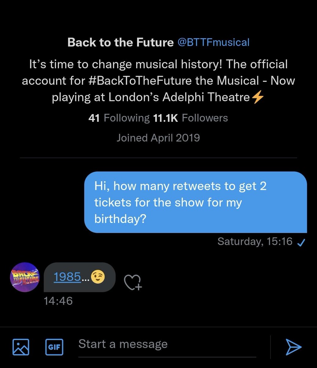 Jayballzz23's tweet image. Can you all help. Back to the future is my all time favourite movie and i need to get 1985 retweets to get 2 ticket's for my birthday 

Please RT #BacktotheFutureMusical @BTTFmusical #coys