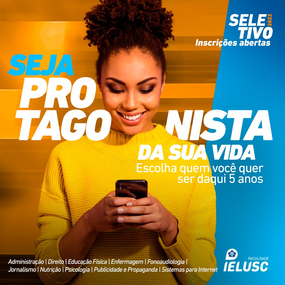 O Seletivo IELUSC 2022 é o primeiro passo rumo à sua carreira. Não perca tempo, inscreva-se hoje mesmo e torne-se o profissional que o mercado de trabalho precisa: faculdade.ielusc.br/vestibular.