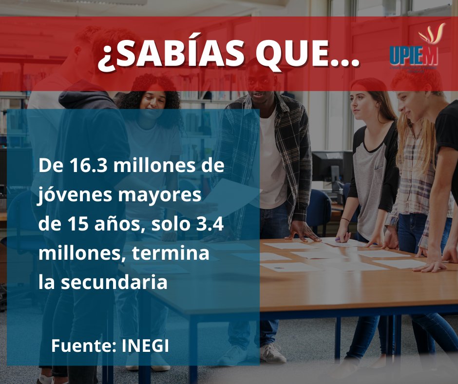 UpiemMX's tweet photo. El 21% de los jóvenes solo logra terminar la secundaría. #aprendiendoconUPIEM
@israeljeronimol
@GERAMONRO05 https://t.co/Hth48LnSWE