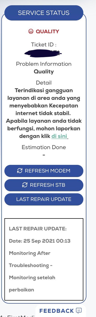 anintesa's tweet photo. @FirstMediaCares tolong ditindaklanjuti ini sudah berapa hari. padahal tgl 23 baru selesai perbaikan masa tiap minggu bermasalah. https://t.co/Gx7sVGr1JU