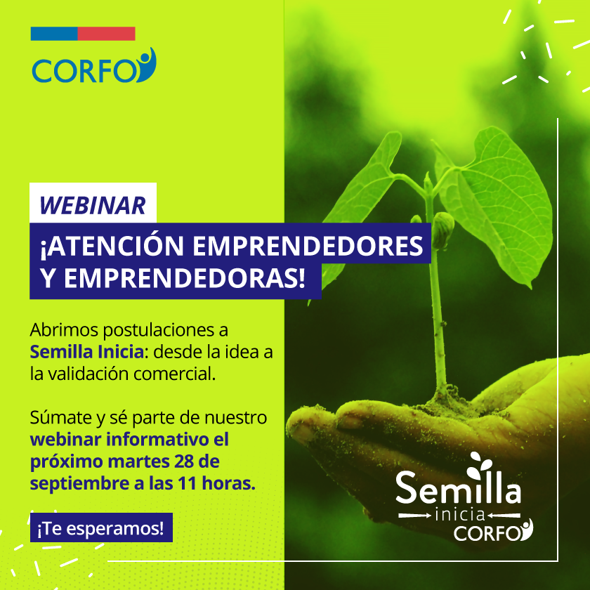 ¿Tienes dudas sobre la nueva convocatoria de Semilla Inicia? Inscríbete en el webinar especial que tenemos preparado para ti. Podrás realizar todas tus consultas para tener una mejor postulación ➡ bit.ly/3CNuaNO